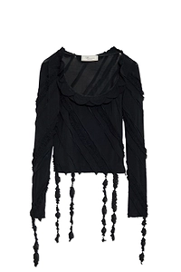Blumarine Long Sleeve U-Neck Fringed Top