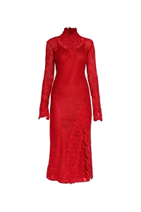 Blumarine Long Sleeved Lace Mock-Neck Midi Dress