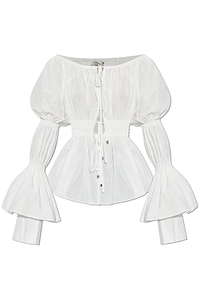 Blumarine Off-Shoulder Ruffled Lace-Up Top