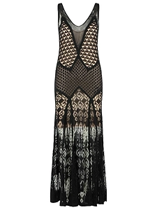 Blumarine Patterned V-Neck Sleeveless Maxi Dress
