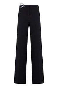 Blumarine Rhinestone Rose Wide-Leg Pants
