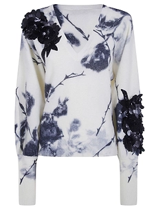 Blumarine Rose Embellished Knitted Sweater