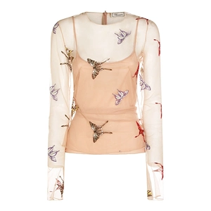 Blumarine Sheer Butterfly-Embroidered Top