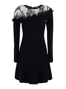 Blumarine Sheer Lace-Trim Long-Sleeve Dress