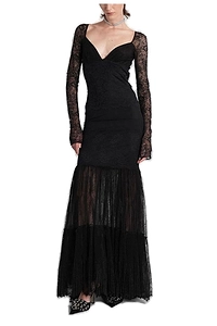 Blumarine Sheer Lace Overlay Long Sleeved Gown