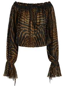 Blumarine Zebra Printed Boat Neckline Blouse
