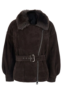 Blancha Shearling Belted Zip Jacket