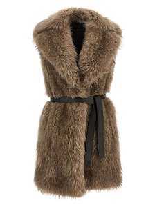 Blancha Tipping Belted Shearling Vest Coat