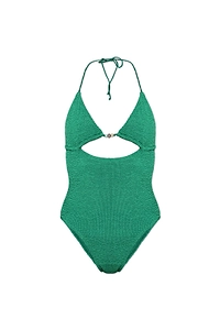 Bond-Eye Cut-Out Beaded One-Piece Swimsuit