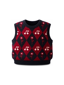 Bonpoint Argyle Cherry-Intarsia Sleeveless Vest