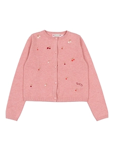 Bonpoint Lilith Cherry Embroidered Crewneck Cardigan