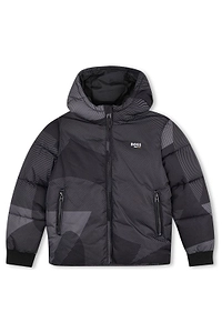 Boss Kids Logo Printed Hooded Down Jacket
