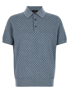 Brioni Woven Pattern Knitted Polo Shirt