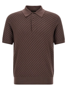 Brioni Woven Pattern Knitted Polo Shirt