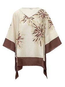 Brunello Cucinelli Bloom Print Pongee Poncho-Style Top