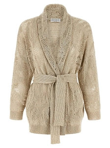 Brunello Cucinelli Crochet Belted Cardigan