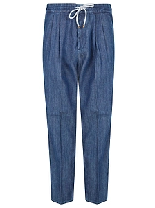 Brunello Cucinelli Double Pleats Lightweight Denim Trousers