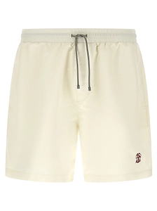 Brunello Cucinelli Logo Embroidered Drawstring Swim Shorts