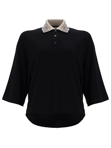 Brunello Cucinelli Embellished Collar Polo Top
