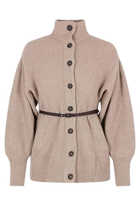 Brunello Cucinelli English Half-Ribbed Belted Cardigan