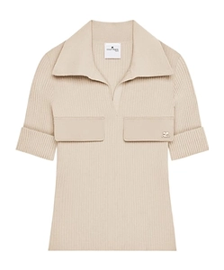 CourrÈGes Logo Embroidered Ribbed T-Shirt