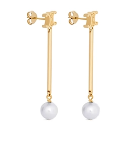 Les Perles Celine Straight Earrings In Resin Pearls And Brass With Gold Finish
