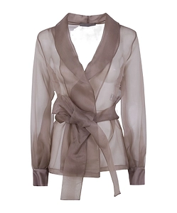 D.Exterior Sheer Organza Belted Jacket