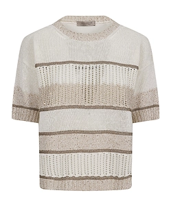 D.Exterior Open-Knit Striped Knitted Sweater