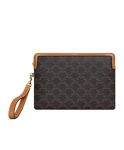Small Pouch With Strap Cuir Triomphe In Triomphe Canvas And Calfskin