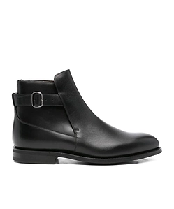Buckle-Fastening Leather Ankle Boots
