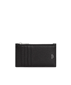 Zipped Compact Card Holder In Grained Calfskin