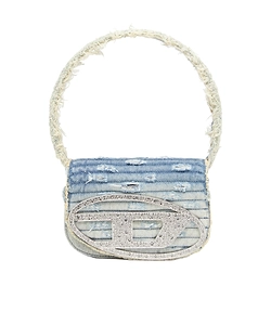 1-Dr Embellished Distressed Denim Shoulder Bag