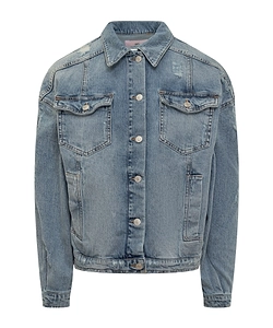 Chiara Ferragni Logo Embroidered Distressed Denim Jacket