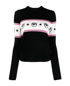Eyelike-Motif Intarsia-Knit Jumper