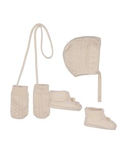 Bow Decorated Knitted Hat Set