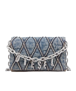 Diesel Charm-D Embellished Denim Strap Wallet