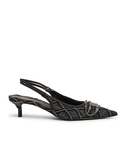Diesel D-Venus Sb Logo Embellished Slingback Denim Pumps