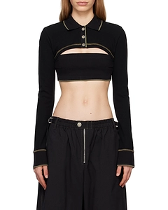 Polo-Collar Cotton Crop Top