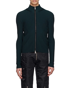 Ribbed-Knit Zip-Up Cardigan