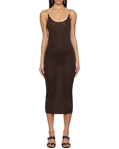 Semi-Sheer Open-Back Midi Dress