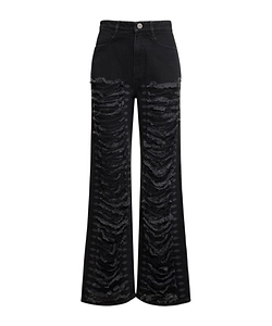 Vintage-Style Distressed Denim Trousers