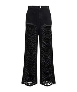Vintage-Style Distressed Denim Trousers