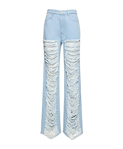 Vintage-Style Distressed Denim Trousers