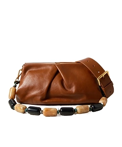 Pleated Beaded Leather Clutch Bag