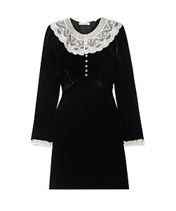 Velvet Dress With Lace Trim