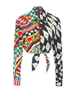 Carretto Printed Cotton Short Knotted Shirt