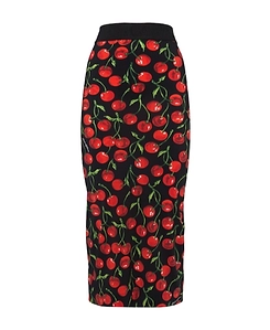 Cherry Print Jersey Mid-Length Skirt