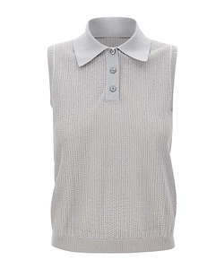 Eleventy Pointelle Knit Polo Knitted Top