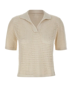 Eleventy Open-Knit Short Sleeved Polo Top