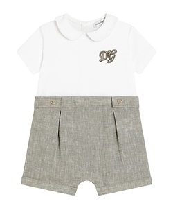 Interlock And Linen Romper With Dg Embroidery